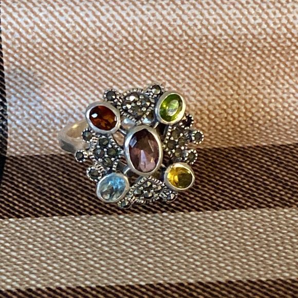 Marked Silver Amethyst Topaz Peridot Citrine Garnet Ring - Picture 11 of 12